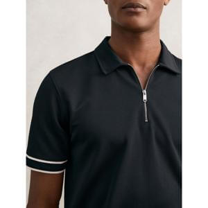 REISS Zain Textured Half-Zip Tipped Polo Shirt